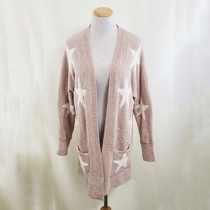 Moon & Madison fuzzy beige stars cardigan sweater size small
